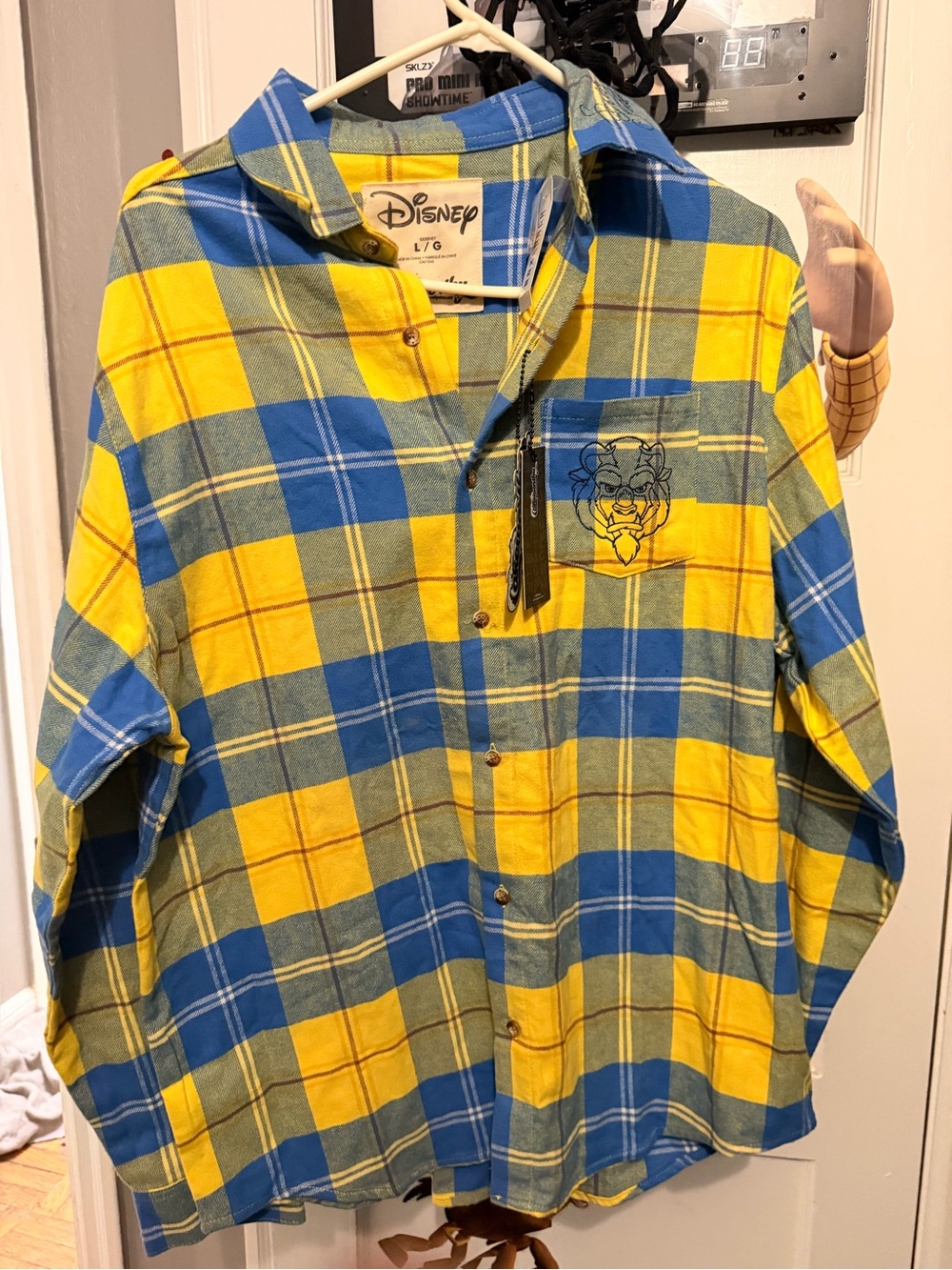 Disney Beauty and the Beast-Yellow & Blue Plaid Button-Up Shirt - NWT